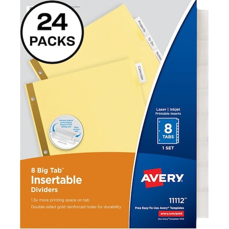 Avery Dividers, Insert, Paper, 8Tab 24PK AVE11115